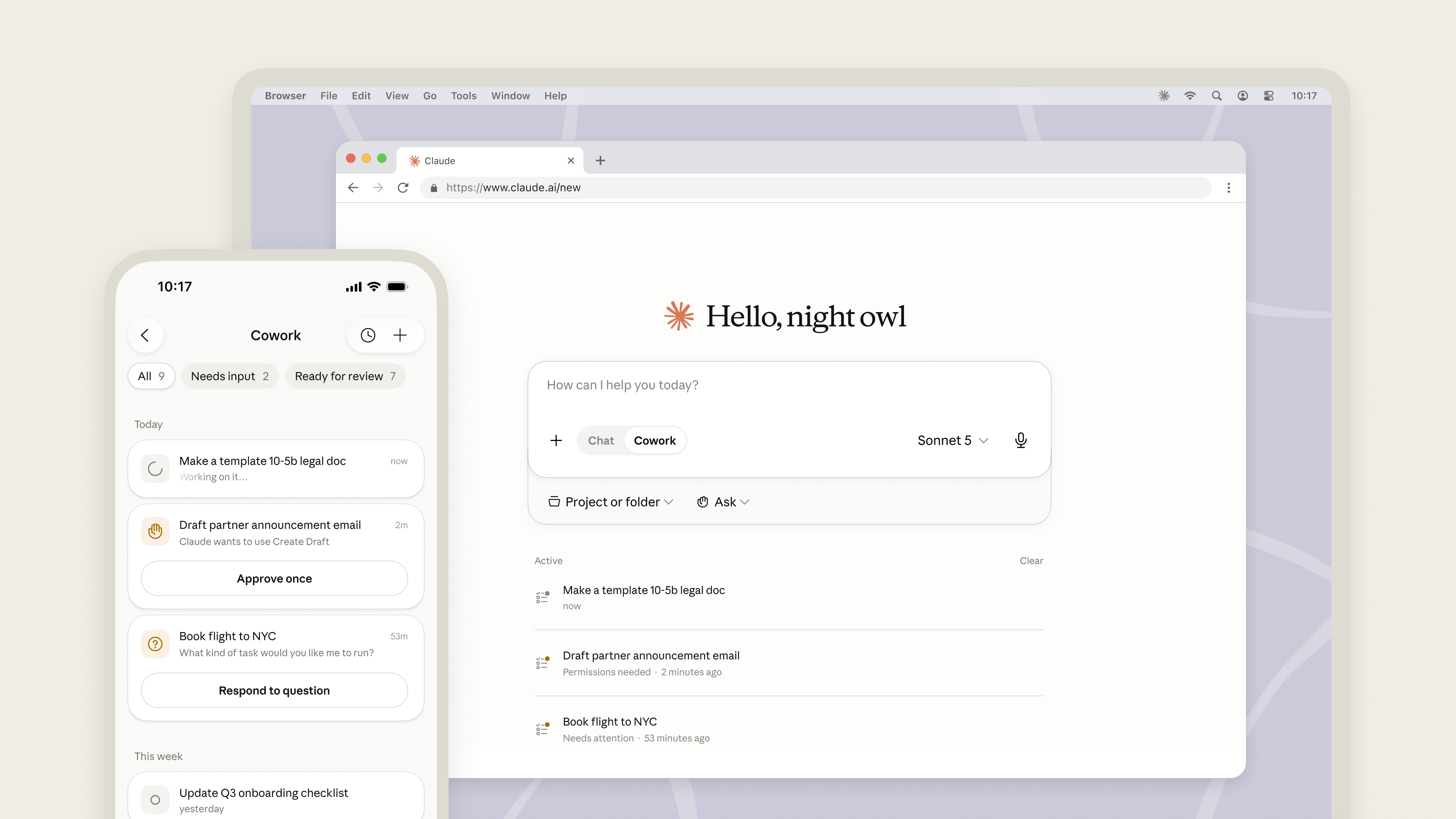 Cowork の web / mobile 拡張を示すメインビジュアル